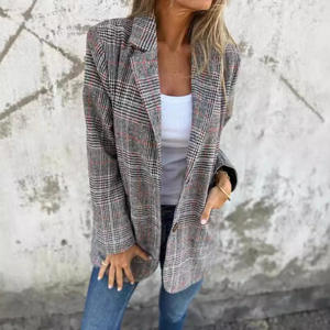 Giacca 2025 Casual retrò da donna con risvolto a <span class=keywords><strong>pied</strong></span> <span class=keywords><strong>de</strong></span> <span class=keywords><strong>poule</strong></span> <span class=keywords><strong>Cardigan</strong></span> europeo autunno inverno - Product Image 4