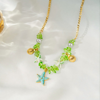 Collier en acier inoxydable plaqué or 18 carats avec perles vert océan et breloque étoile de mer, résistant au ternissement, bijoux bohèmes côtiers