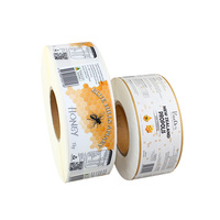 Étiquettes autocollantes en vinyle imprimées sur mesure, imperméables, pour bouteilles de miel, emballage en rouleau, impression en gros