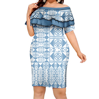 Mini-robe hawaïenne pour femmes, design tribal sexy, manches courtes, volants en cascade, robes samoanes tendance, vêtements de style Tapa Fidji
