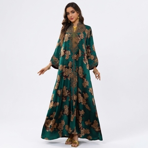 Abito Lungo Abaya Floreale Ricamato da Donna, Kaftan Modesto in Poliestere, Taglia Unica per Abbigliamento Islamico <span class=keywords><strong>Arabo</strong></span> alla Moda - Product Image 2