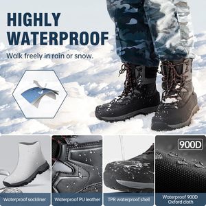 FOXA Snow Boots Men Winter Waterproof Fleece Lined Hiking Work Boots Round Toe Synthetic Upper Rubber Outsole - Product Image 3