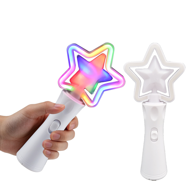 Portable 9' Rotating Star Dual RGB LEDs (Inner Steady Glow Outer Neon Flash) Light Wand for Birthday Events Promotional Giveaway
