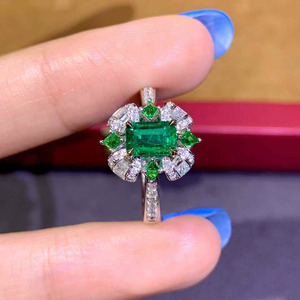 fine Jewelry 0.76CT Natural emerald ring 18K gold side pave 54pc diamond 0.41ct Tsavorite 4pc 0.218ct luxury gemstone ring - Product Image 3