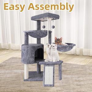 Produit pour chat : Arbre à chat en bois gris moderne, multi-niveaux, du sol au plafond - Product Image 3