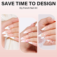 Faux ongles à presser French Manucure brillante, longs, forme Stiletto, couvrance totale, rose nude - 180 pièces/boîte, 15 tailles, pré-conçus, application facile