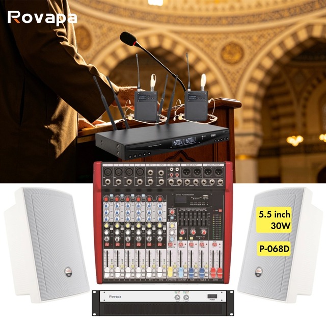 Solution Quran Recitation Audio System Wall Mount Speakers Wireless Headset Mic for Mosque Imaam Khutbah Prayer