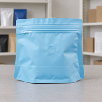 Sachet de café bleu clair personnalisé avec valve à fermeture éclair, refermable, en forme de losange, pour grains torréfiés
