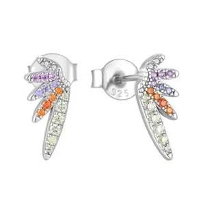 Qingxin personnalisé oem bijoux fins femmes plaqué rhodium filles 925 argent Sterling zircon cubique ailes boucles d'oreilles