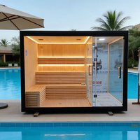 Moderna sauna eléctrica de madera maciza de cedro rojo y hemlock para exteriores, con vapor seco y húmedo, para 2-4 personas, control por computadora, vidrio templado