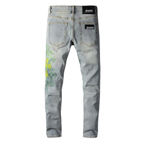Pantalones <span class=keywords><strong>vaqueros</strong></span> <span class=keywords><strong>ajustados</strong></span> con estampado de Sánscrito y insignia cruzada para <span class=keywords><strong>hombre</strong></span> de alta calidad, pantalones <span class=keywords><strong>vaqueros</strong></span> <span class=keywords><strong>ajustados</strong></span> pintados con parche de cuero para <span class=keywords><strong>hombre</strong></span> - Product Image 3