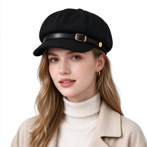 Casquette octogonale vintage style Baker Boy avec sangle en similicuir et boucle métallique, chapeau de newsboy en toile de lin pour adulte, décontracté et idéal pour les voyages - Product Image 1