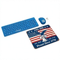 Teclado y Ratón Inalámbricos para Juegos de 2.4G + Set de Alfombrilla para Ratón, LED, Impermeable, USB, para Celebración del 250 Aniversario de EE. UU., Diseño de Bandera Estrellada