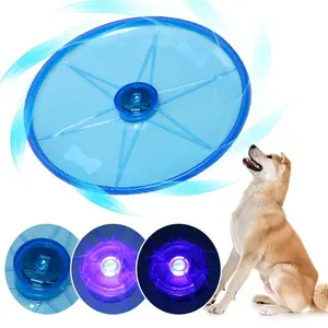 Luminosa cão interativo e movimento brinquedos redondos, disco voador turismo led frisbeed