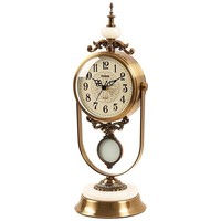 Horloge à pendule rétro européenne avec base en marbre blanc naturel, horloge de table en métal à quartz silencieuse, décoration luxueuse