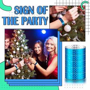 Bracelets VIP à paillettes de forme large avec logo, personnalisables, couleur or et bleu, jetables - Product Image 4