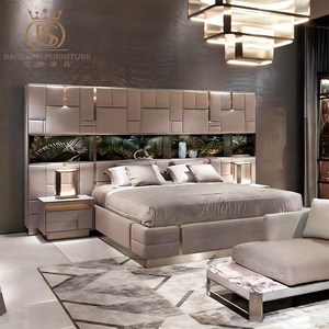 Lit double king size en cuir de luxe, nouveau design BS, grande tête de lit, mobilier de chambre à coucher moderne italien haut de gamme sur mesure pour villas - Product Image 3