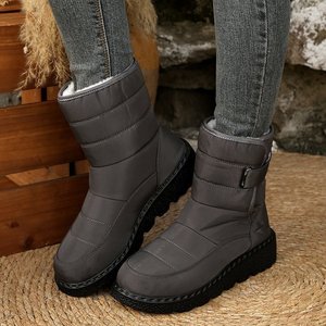 Bottes d'hiver doublées de velours, chaudes, à semelle épaisse, pour femmes, grandes tailles, en tissu de coton - Product Image 3