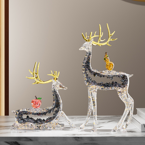 Figurines de cerf en verre cristal porte-bonheur, lot de 2, avec bois de cerf dorés, pour meuble TV de salon, cadeau de pendaison de crémaillère - Product Image 5