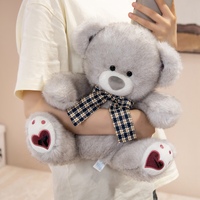 OEM ODM Peluche Ours en peluche gris à motif écossais, nœud, cœur et patte, pour le soulagement du stress, compagnon de canapé et cadeaux d'anniversaire