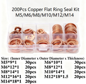 200Pcs Purple Copper Flat Washer Ring Seal Kit <strong>M5</strong>/M6/M8/M10/M12/M14 Nut <strong>Bolt</strong> Assortment Brass Sump Plugs Gaskets for Various - Product Image 2