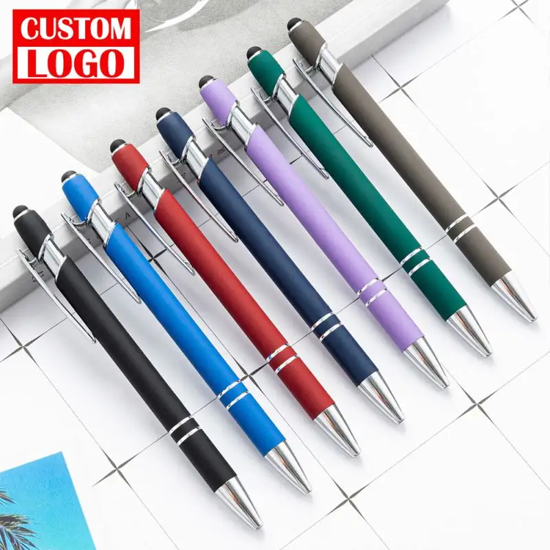 Business Gifts Ball Point Soft Cover Promotional Metal Rubberized Ballpoint Pen Aluminum Touch Stylus Custom Logo Pens