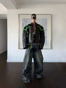 แจ็คเก็ตหนังแท้แบบมีซิป สไตล์นักแข่ง หรูหรา ใส่ได้ทั้งชายและหญิง หนังทำสีดำแบบวินเทจ ทรงโอเวอร์ไซส์ สำหรับผู้ชาย รุ่น 24SS - Product Image 6