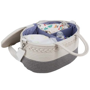 Offre Spéciale bandoulière bébé organisateur sac pépinière panier de rangement personnalisé couche coton corde couche <span class=keywords><strong>Caddy</strong></span> avec couvercle - Product Image 5