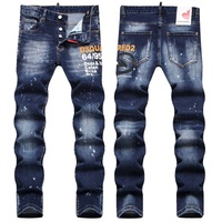 Nouveau jean bleu pour homme, coupe droite élastique, taille brodée, style business, collection automne