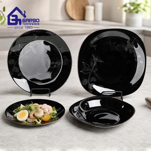 Vaisselle en verre <span class=keywords><strong>opale</strong></span> noir haut de gamme, assiette et bol en verre <span class=keywords><strong>opale</strong></span> noir pour le marché algérien et égyptien, motif lotus, nouvelle collection d'usine - Product Image 3
