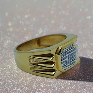 Bague élégante pour homme en or 22 carats avec grappe de diamants carrés et design de bande géométrique, bague de créateur élégante, bijoux de luxe - Product Image 3