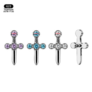 Cross Titanium <b>Earring</b> G23 ASTM F136 Inlaid 5A Zircon Stud For Ear Bone <b>Piercing</b> Jewelry - Product Image 4