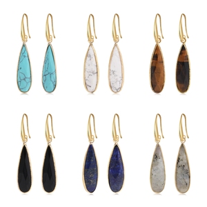 Pendientes de Piedra Facetada en Forma de Gota con Borde Dorado de Acero Inoxidable Dorado de 36 mm, Joyería de Piedras Preciosas para Mujer, Regalo para Amiga - Product Image 1