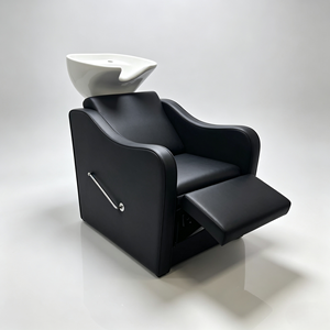 Fauteuil de lavage moderne en céramique et similicuir PU avec repose-pieds réglable et éponge haute densité pour salon de coiffure et institut de beauté - Product Image 2