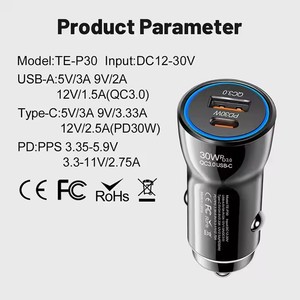 Nuevo 48W QC3.0 Cargador de coche rápido 3A <span class=keywords><strong>USB</strong></span> Tipo-<span class=keywords><strong>C</strong></span> PD Cargador rápido <span class=keywords><strong>Mini</strong></span> enchufe de coche portátil para teléfono móvil - Product Image 5