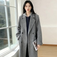 Nouvelle Collection Automne Hiver 2026 – Manteau en Laine Double Face pour Femme, Gris Anthracite, Double Boutonnage, Longueur Mi-Mollet, Coupe Oversize, Premium et Confortable