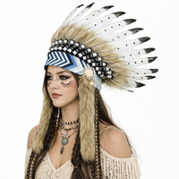 Coiffe en Plumes Véritables Premium Inspirée des Peuples Indigènes, Noir et Blanc, pour Soirées d'Halloween, Séances Photo, Spectacles de Danse et Événements