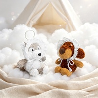 Peluches personnalisées animaux endormis, peluches à bonnet à volants, éléphant, dinosaure, porte-clés, breloque de sac, vente en gros