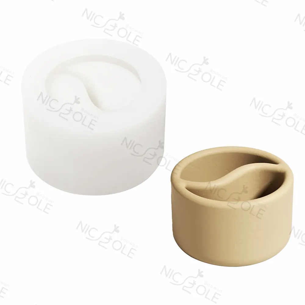 Nicole Yin Yang Concrete Cement Candle Jar Vessel Container Resin Molds With Lid Tea Light Silicone Mould