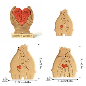 Puzzle d'art en bois personnalisé-Décoration de maison, cadeau de souvenir de famille, puzzle de famille d'ours - Product Image 1