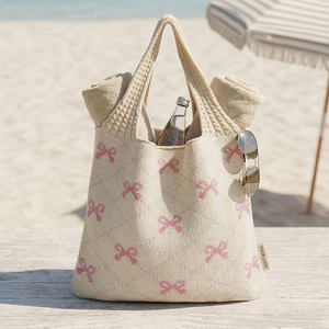 Sac fourre-tout en tricot à nœud papillon tendance avec logo personnalisé, sac à bandoulière en crochet robuste de qualité supérieure pour boutiques, vente au détail et cadeaux - Product Image 5