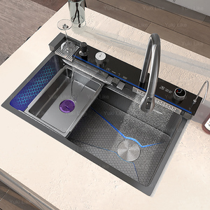 Lavello da Cucina in Acciaio Inox a Cascata con Display Digitale, Grande Vasca Singola con Rubinetto Multifunzione a Cascata - Product Image 3