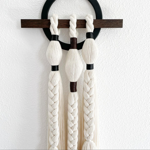 Suspension <span class=keywords><strong>murale</strong></span> en macramé, corde de coton faite à la main, décoration <span class=keywords><strong>murale</strong></span> bohème, suspension <span class=keywords><strong>pour</strong></span> cuisine, chambre à coucher, tissage artisanal, noir et blanc - Product Image 5