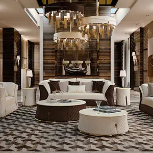 Set sofa furnitur kelas atas Guangdong mebel ruang tamu sofa bagian besar kulit asli putih krem mewah modern