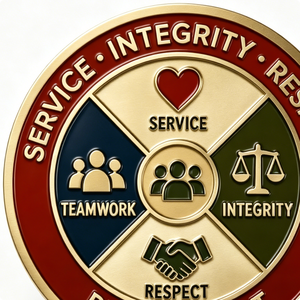 Service Integrity Respect Medal Gold Plated Zinc Alloy Circular Hard Enamel Business Gift People First Teamwork Theme - Product Image 4