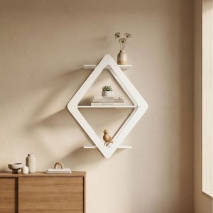 Wall-Mounted Geometric Diamond Shelf 2-Tier Multi-Layer <b>Storage</b> For Living Room Bedroom Decorative Rack - Product Image 4