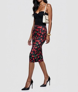 <span class=keywords><strong>Jupe</strong></span> crayon mi-longue taille haute pour femme, imprimé cerises, coupe ajustée, antibactérienne, décontractée, pour l'été et le quotidien - Product Image 2