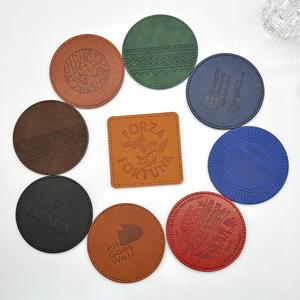 Sous-verres ronds en cuir de luxe à texture de cuir de vachette vintage, promotionnels et abordables, pour boissons - Product Image 4