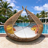 Lit de repos d'extérieur au design moderne, résistant aux intempéries, avec baldaquin, pour piscine, patio et plage