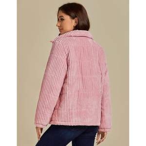 Chaqueta acolchada de pana de Invierno para mujer 2025, chaqueta cálida de manga larga con cuello levantado y bolsillos con cremallera, abrigo para exteriores - Product Image 4